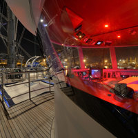 ship top deck and captain bridge at night with lights