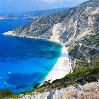 Myrtos beach on Kefalonia island Greece rock view 